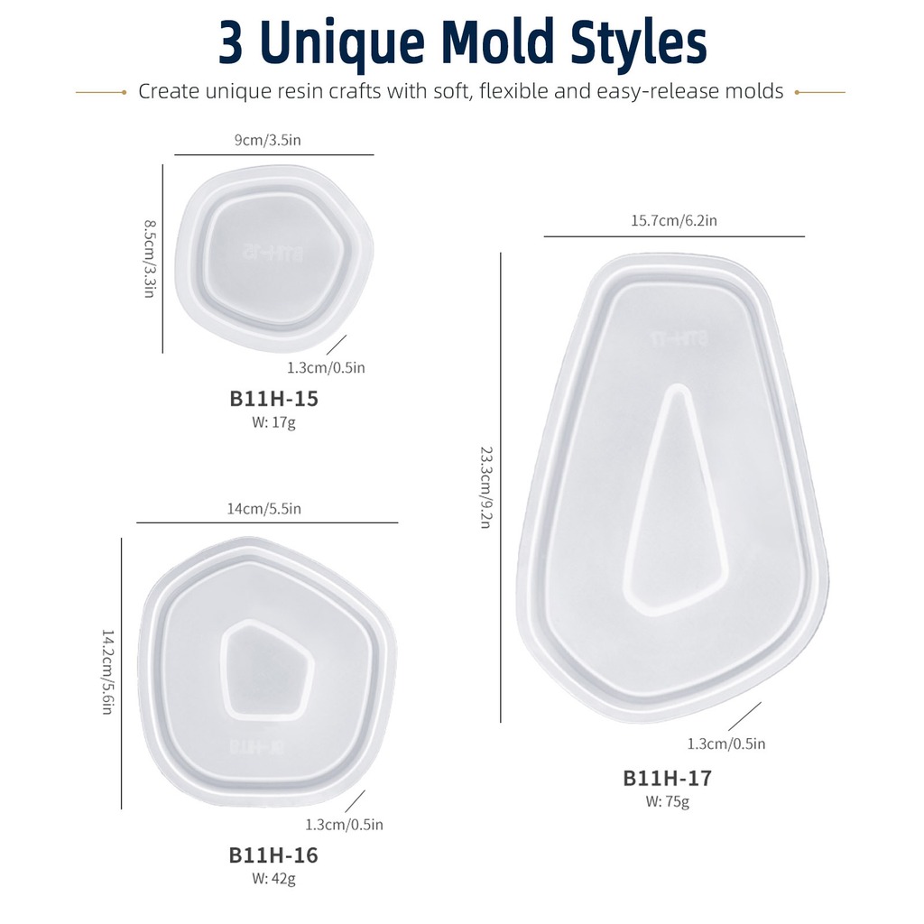 Silicone Epoxy Resin Molds Set - 3-delige set onregelmatige siliconenhars mallen, geometrische