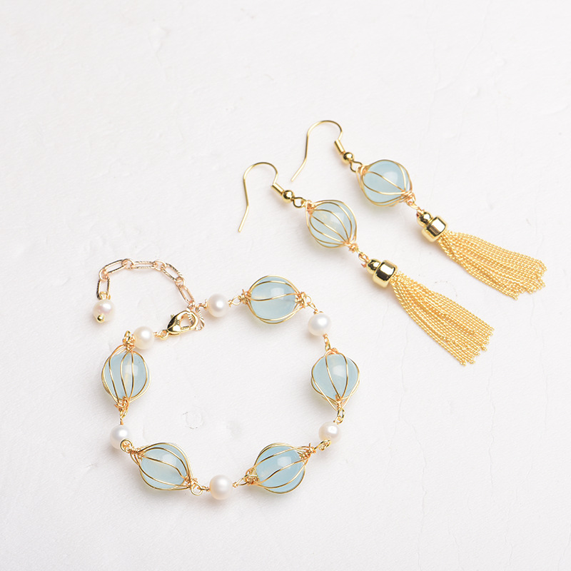 Beading - Blauwe natuurlijke jade kraal oorbellen mode-accessoires